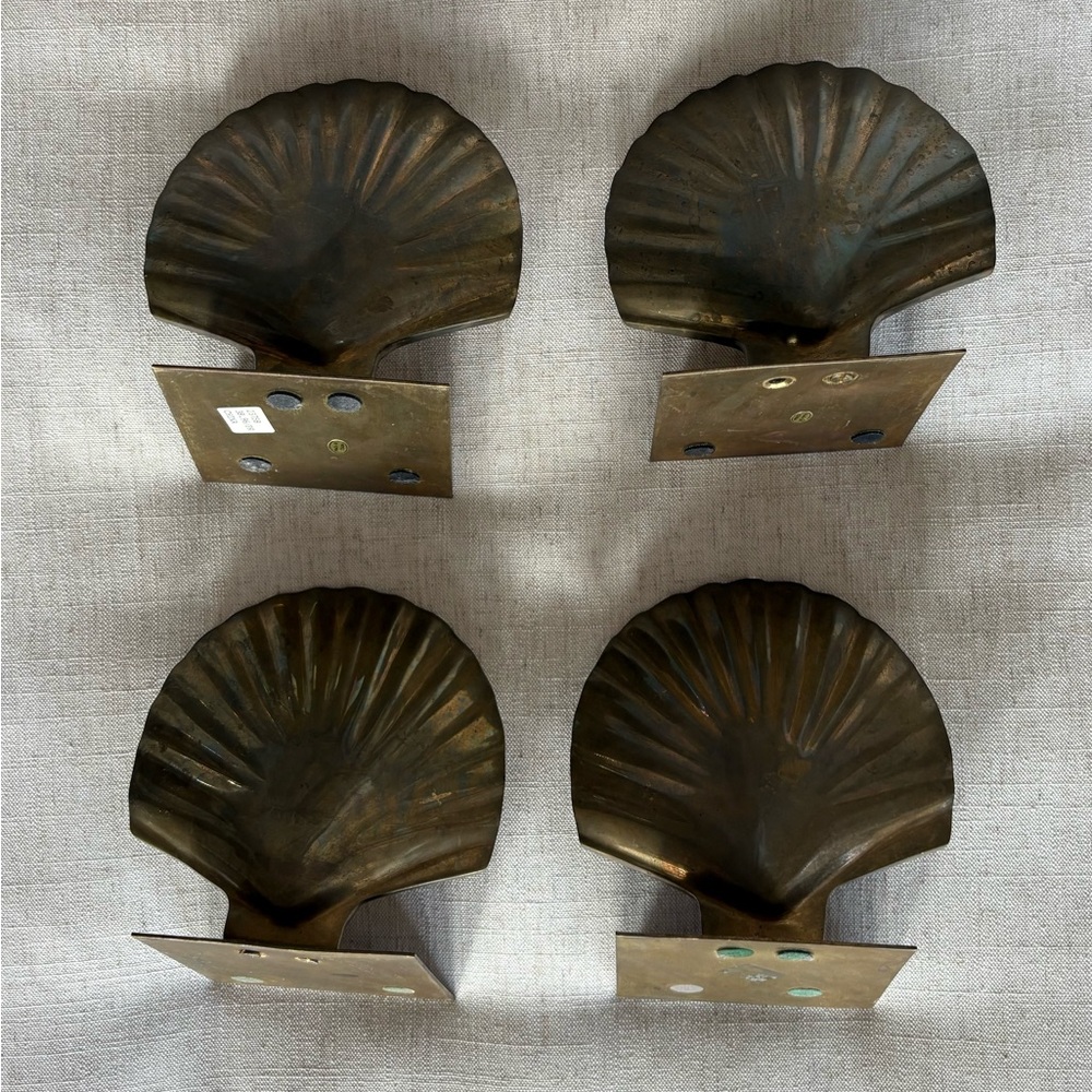 RARE Elegant Vintage MCM Brass Shell Bookends Set